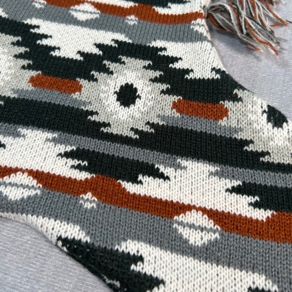 Southwestern Knit Christmas Stockings Fringe Aztec Pattern Holiday Decor Set - Picture 5 of 11